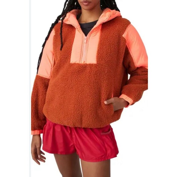 Free People FP Movement Lead The Pack Fleece Pullover Half Zip Coral Size Small - Picture 1 of 11